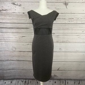 Maggy London, Gray with Faux Leather Waist, Mid calf length